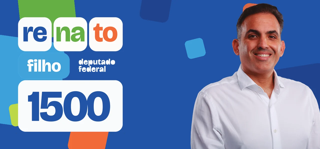 Renato Filho, Deputado Federal 1500, MDB. Eleições 2026, Alagoas. Monte sua colinha: na urna você vota em 6 cargos; anote os números aqui, confira o nome e a foto oficial de cada candidato e leve a colinha no papel no domingo, 4 de outubro.